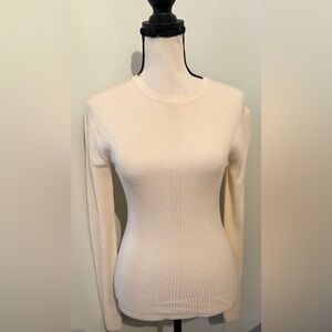 Theory Moving Rib Crew Ivory 100% Wool Long Sleeve Women’s Size Petite NWT